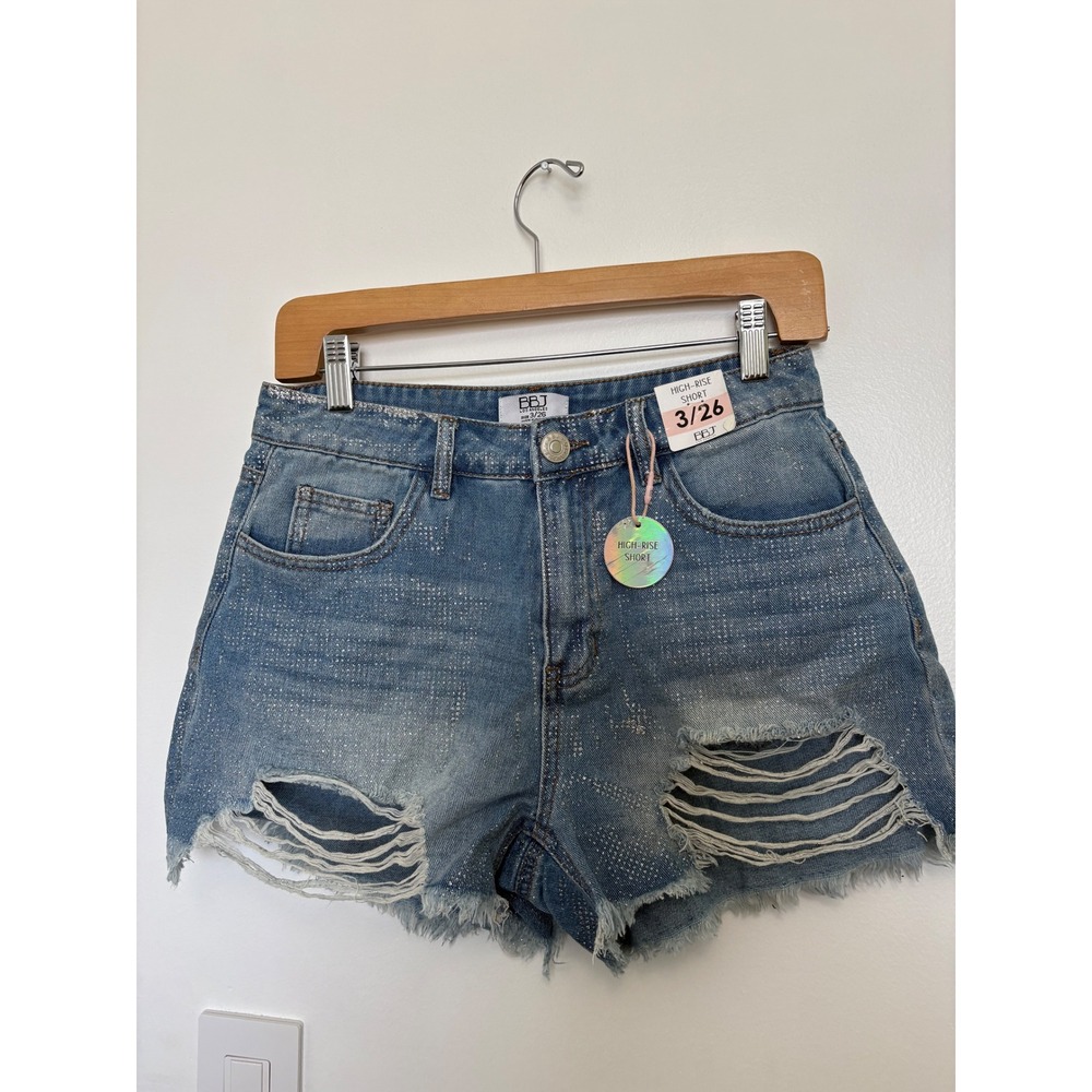 BBJ Los Angeles High-Rise Distressed Bedazzled Jean Shorts โโ Blue โ Size 3/26